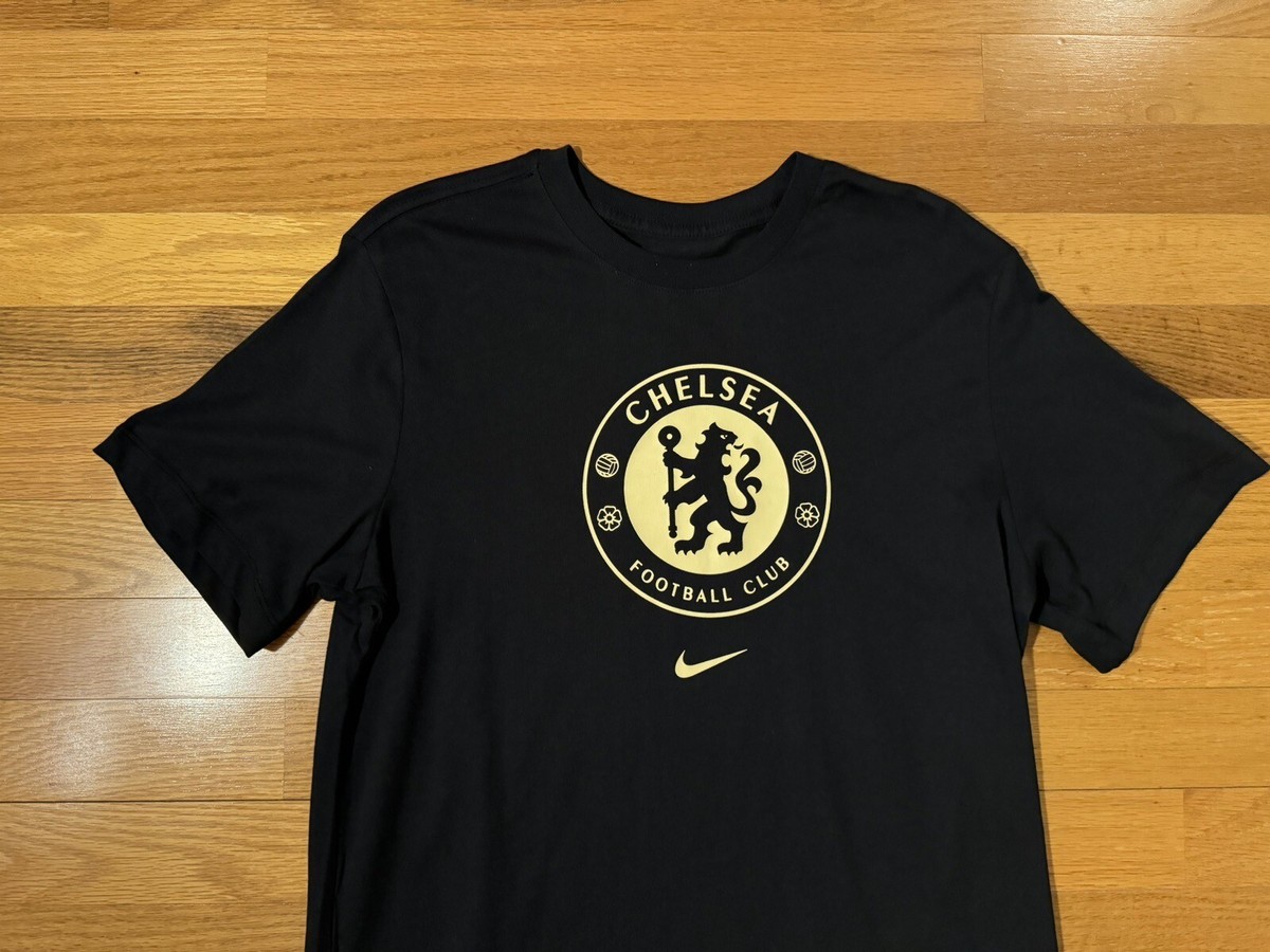 New M Nike Chelsea FC Football Club Crest Logo Shirt Black