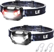 Lighting Ever LED Headlamp Rechargeable 2 Packs - Super Bright Head Lamp with 5 