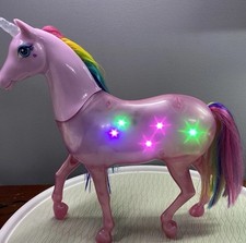 Barbie Dreamtopia Magical Lights Unicorn w/Rainbow Mane Tail Rare HTF 12"to Horn