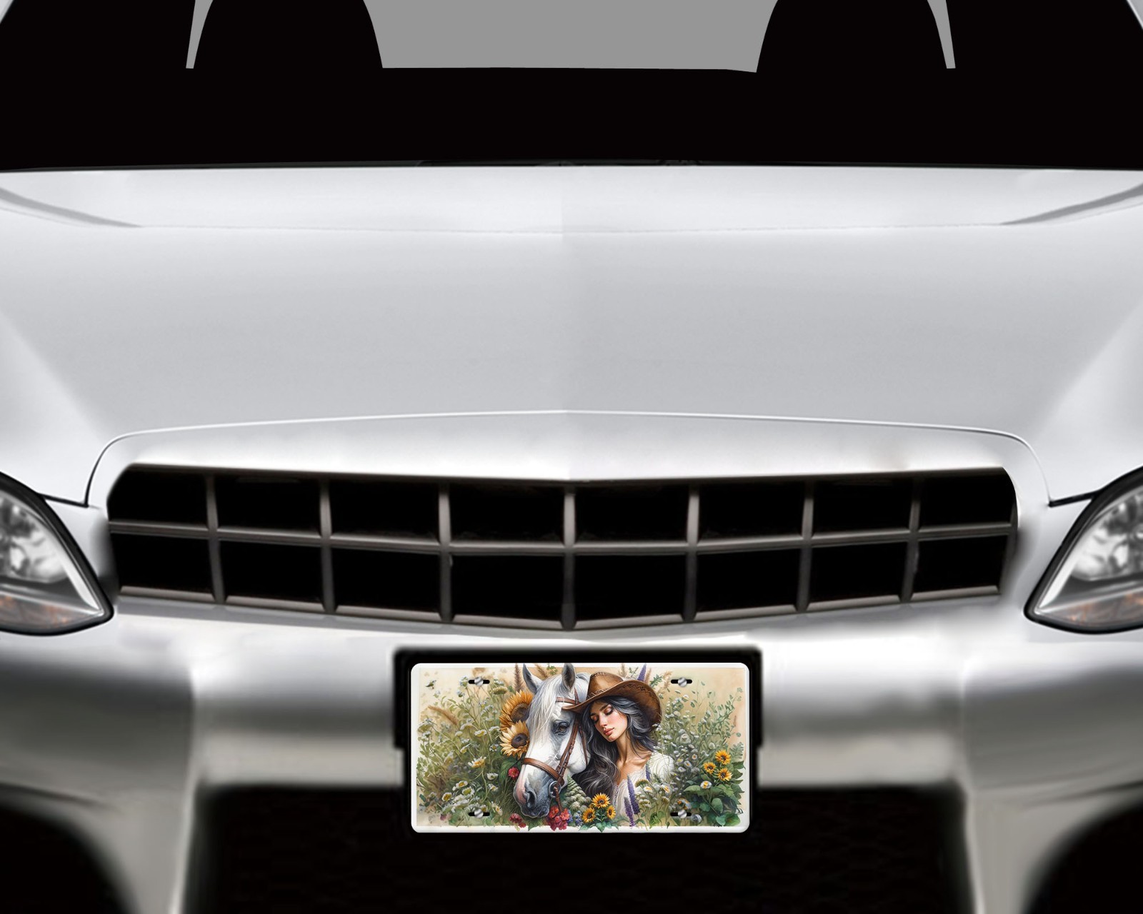 Girl and  Horse Wildflower Field Front License Plate Car Accessory Vanity Plate