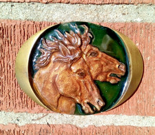 1982 Wild Horses Belt Buckle Indiana Metal Craft Vintage