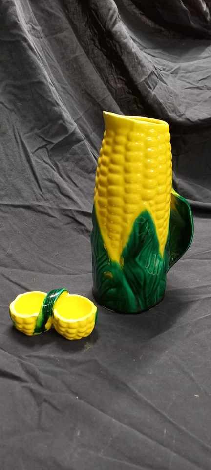 Pichet Carafe Barbotine Epi De Maïs Vallauris + Salière - Photo 2/4