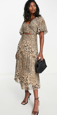 ASOS Design Animal Print Pleated Midi Wrap Dress Sz 4