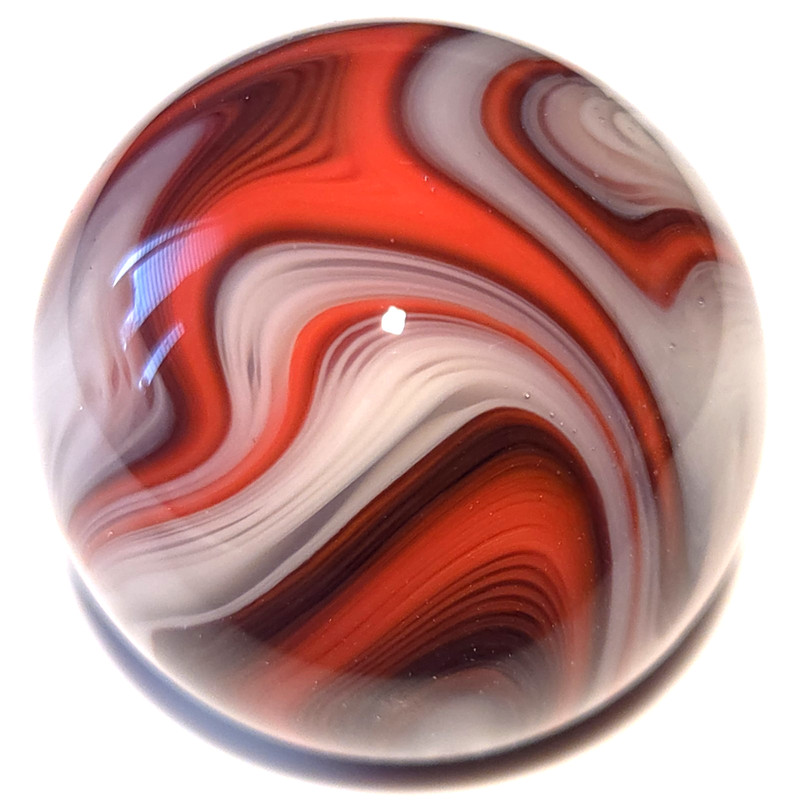 WISPY OXBLOOD  3/4" Contemporary Handmade Polymer Clay Art Marble by Carl Fisher