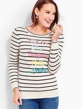 TALBOTS GETAWAY BUTTON-BACK SWEATER Women  s Petite Large LP Black/White NWT