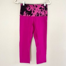 Lululemon Size 8 Pink Black Capri Leggings Yoga Gym Excellent
