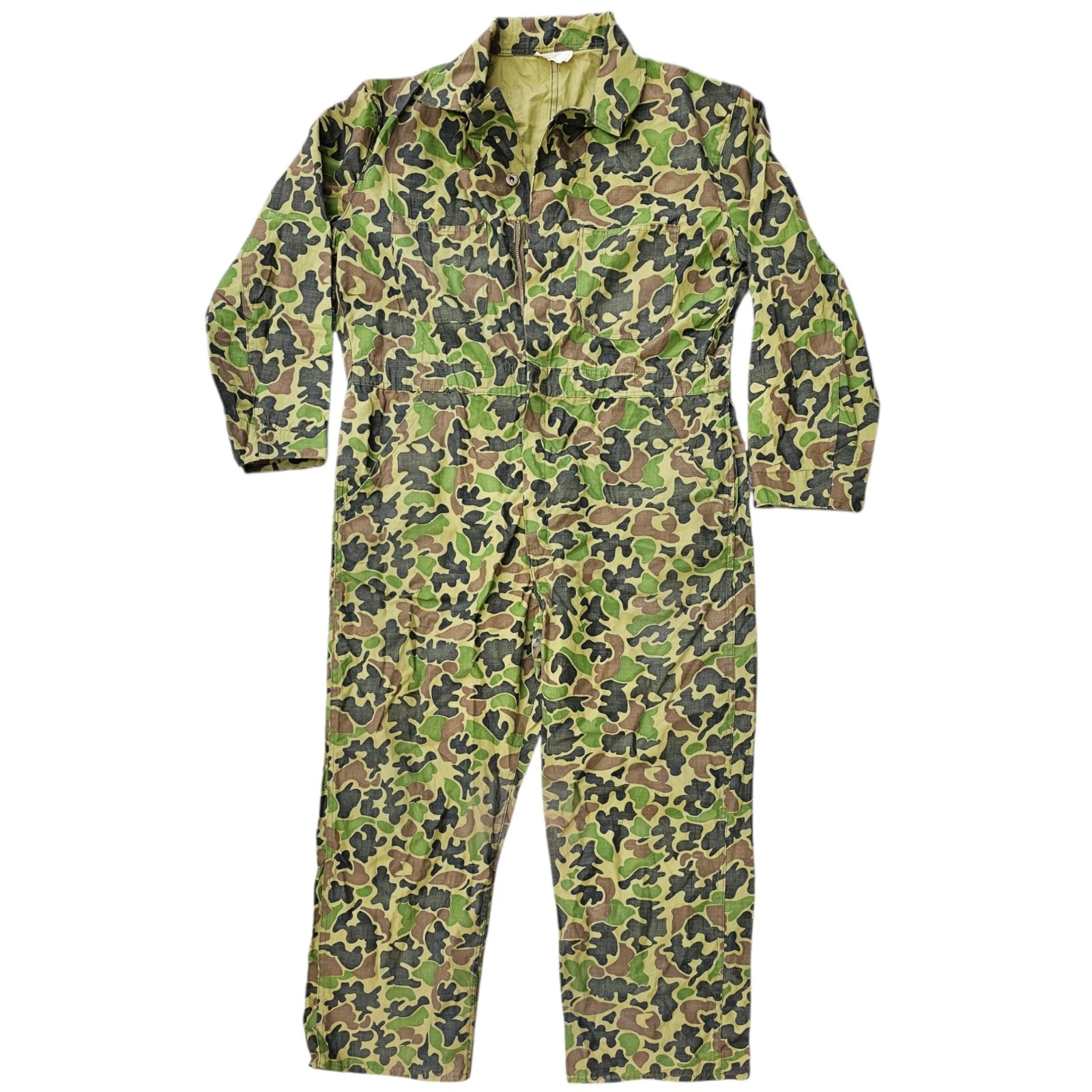 Vintage Sanforized Cotton Duck Camo Coveralls Mens Large Hunting Outdoor Militar