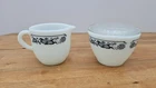 Vintage Pyrex Corning Ware Creamer & Sugar Bowl w/ Clear Lid Old Town Blue Onion