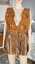 Vintage 60's 70's Hippie Suede Leather Cut Out Stars Fringe Vest Studs AS IS