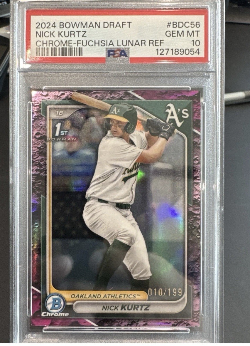 2024 Bowman Chrome Draft Nick Kurtz Fuchsia Lunar Refractor /199 1st RC PSA 10