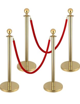 4Pcs Gold Stanchions w/ two 5Ft Red Velvet Ropes, Red Carpet Poles Crowd Control