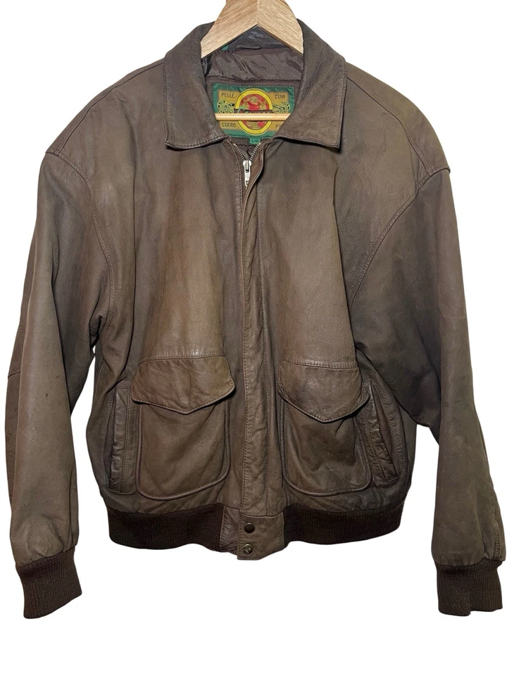 Винтажный GIII большой коричневый кожаный Bomber куртка пальто карманы авиатор Flyboy - Изображение 3 из 4