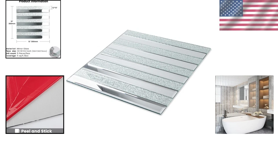 Elegante azulejo de mosaico de espejo de meteorito plateado - 5 hojas, diseño a prueba de calor y humedad Foto 2 de 4