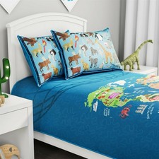 Twin XL World Map Comforter Set 2 Pillow Shams with Animals Kids Bedding