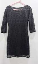 Express Black Lace Crochet Sheath Dress Medium 3/4 Sleeve Bodycon
