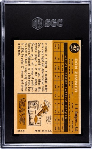 1960 Topps Don Zimmer #47 Dodgers SGC 7.5 🔥🔥HOF - Bild 2 von 2
