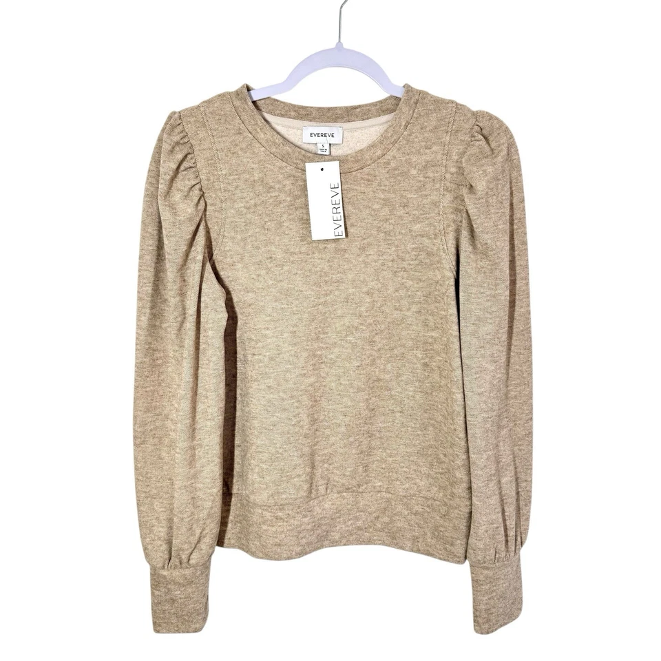 Pullover EVEREVE Stacy Heather Avena Manga Abullonada Para Mujer Talla Pequeña S ¡NUEVO! Foto 2 de 4