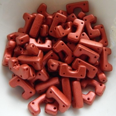 12 Beads - Telos  par Puca  Paris - Red Metallic Matte - Czech Glass
