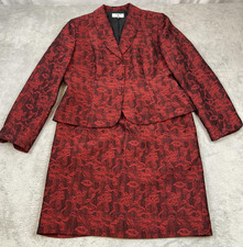 Stresa Skirt Suit Set Womens 12P Red Black Floral Jacquard Jacket 2 Piece Work