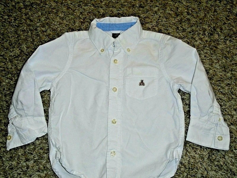 8P BABY GAP 3T White Oxford Button Up Down Long Sleeve Shirt Brannan Bear
