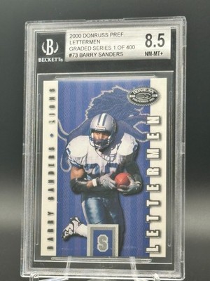 Barry Sanders HOF 2000 Donruss Preferred QBC - Lettermen  #LM73 /1000 BGS 8.5