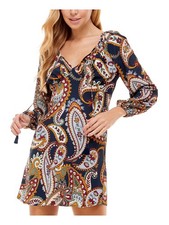 CITY STUDIO Womens Shift Short Dress Blouson Sleeve V Neck Party