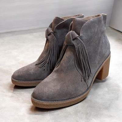 Ugg Boots Womens 8 Corin Suede Block Heeled Ankle Bootie Tassel Back Zip Gray
