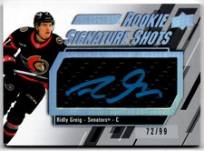 2023-24 Upper Deck Engrained Rookie Signature Shots RIDLY GREIG RSS-RG #/99 Auto