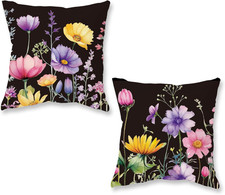 Spring Summer Pillow Covers 18x18 Inch Set of 2 Floral Colorful Flowers Decorati