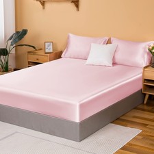 Satin Fitted Sheet Queen, Single Silky Fitted Sheet Only Soft Deep Pocket Bot...
