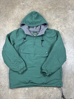 Vintage J.Crew Anorak Jacket Small Green Pullover Hooded Made In USA Oarsman