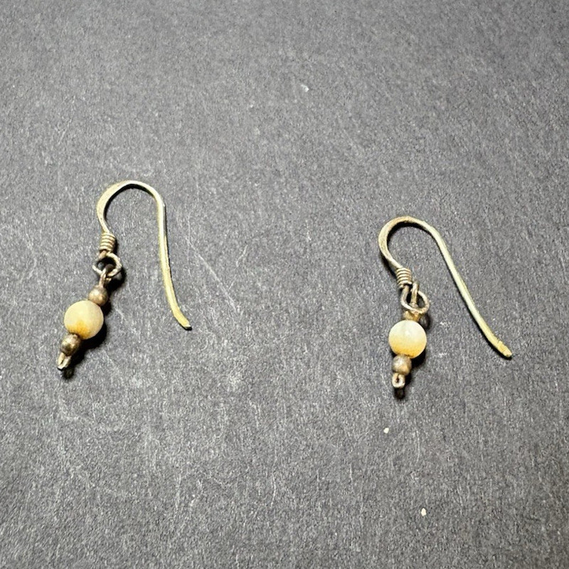 Tarnished Silver Tone Beaded Dangle/Drop Hook Earrings Metal Beads Lobe