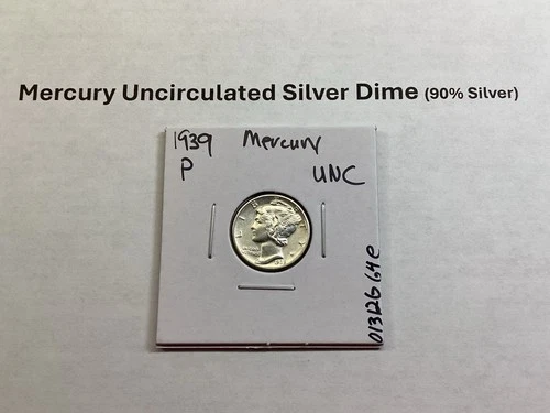 1939 Mercury Uncirculated Silver Dime 10 Cent 90% Silver Coin 013126 64e