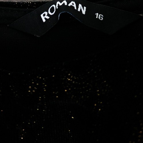 Roman Black Gold Glitter Printed Velvet Cold Shoulder Dress - Size 16 NEW - Picture 4 of 15