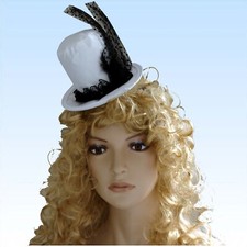 Minihut in Weiß / Schwarz Schleier Feder Blume Vintage Mini kleiner Hut Strass