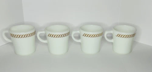 Pyrex Corning Tableware Regency Cup Diner Mug Milk Glass Copper Scroll Made USA