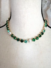 J.Crew Factory Crystal & Pearl Statement Necklace Green CE857 NWT
