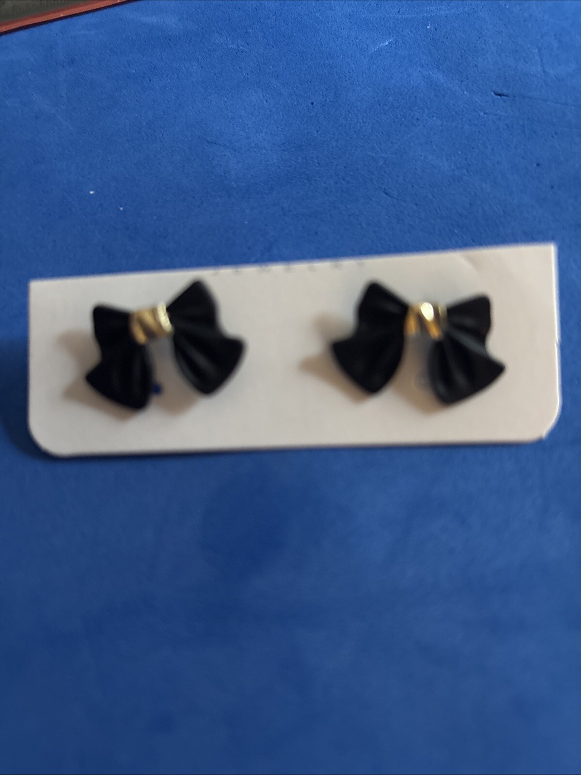 Beautiful  ￼Black Hard Bow With Gold Tone Stud Earrings