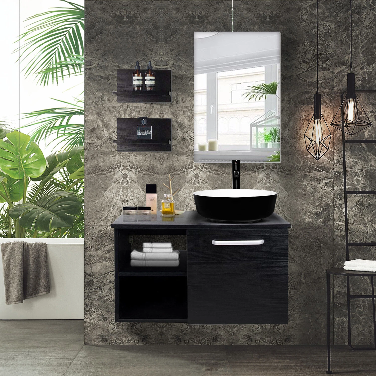 Vanity + Round B&W Sink