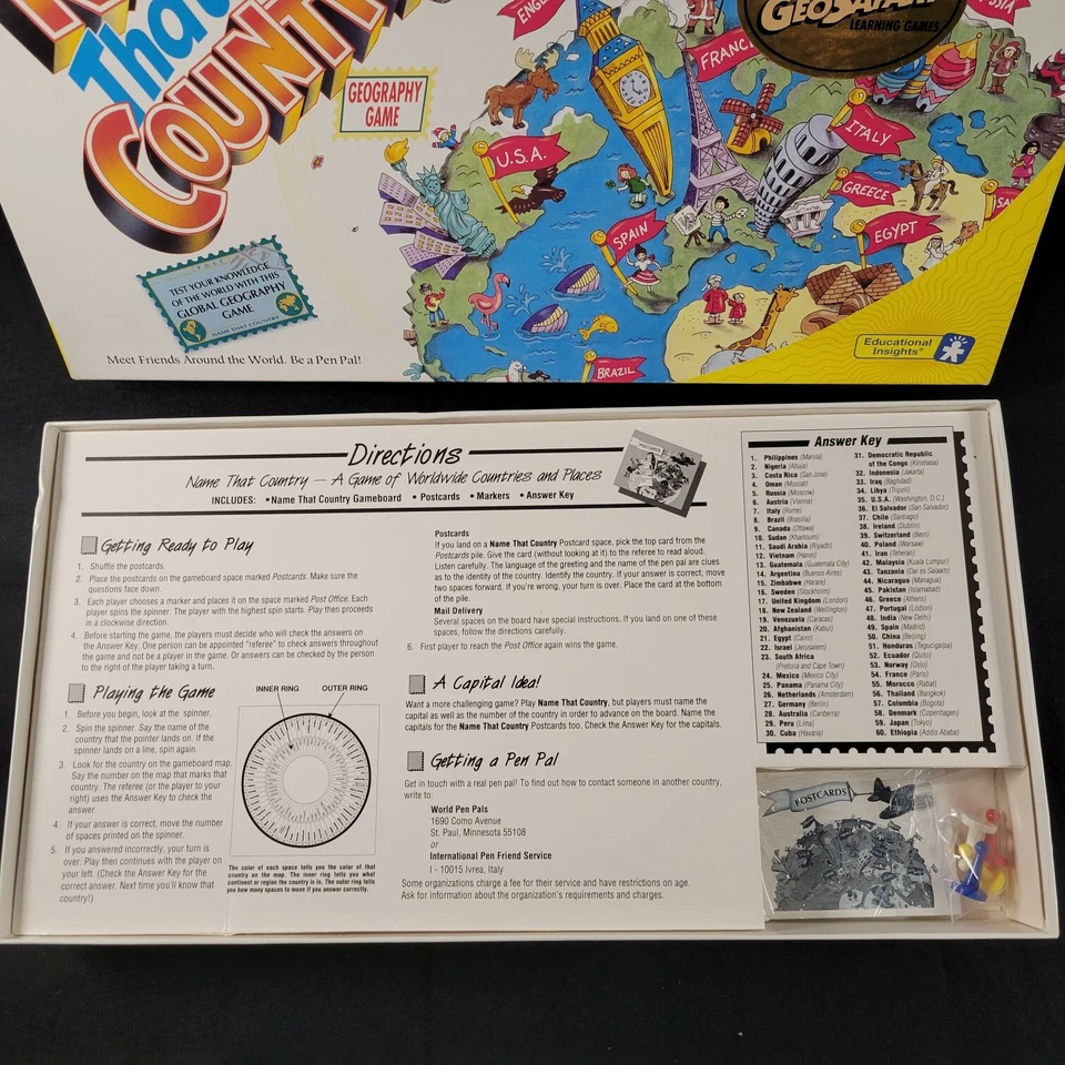 Geography Board Game Educational Insights Name That Country Pen Pal Complete Set - Image 2 of 4