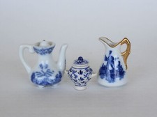 Miniature Doll Porcelain Vintage Blue Delft Teapot Pitcher Sugar Bowl Figurines