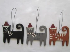 Cat Kitty Christmas Holiday Ornaments 3pc NEW Primitives by Kathy 32450