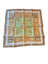 Vintage Green  Brown Paisley Floral Scarf All Acetate Made In Japan Square