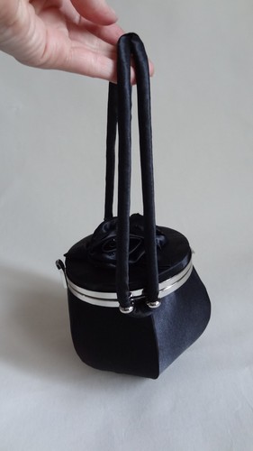 Black Satin Box Clutch With Handle Snap Lock - Picture 6 of 7