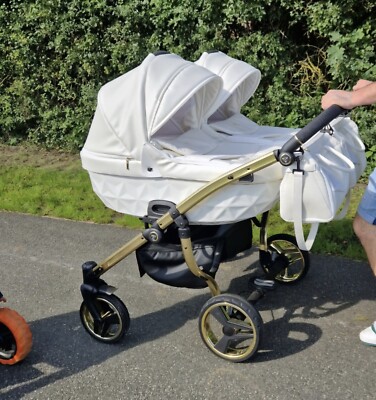 Zwillingskinderwagen Junama Dou Individual Weiß Gold