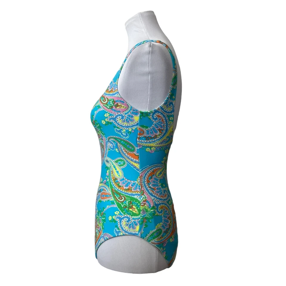 Traje de baño vintage años 90 La Blanca de una pieza Rod Beattie azul neón cachemira baño Foto 2 de 4