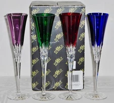 4 Ajka Crystal CASTILLE ALBINKA Cut to Clear Champagne Flutes Glasses label NIB