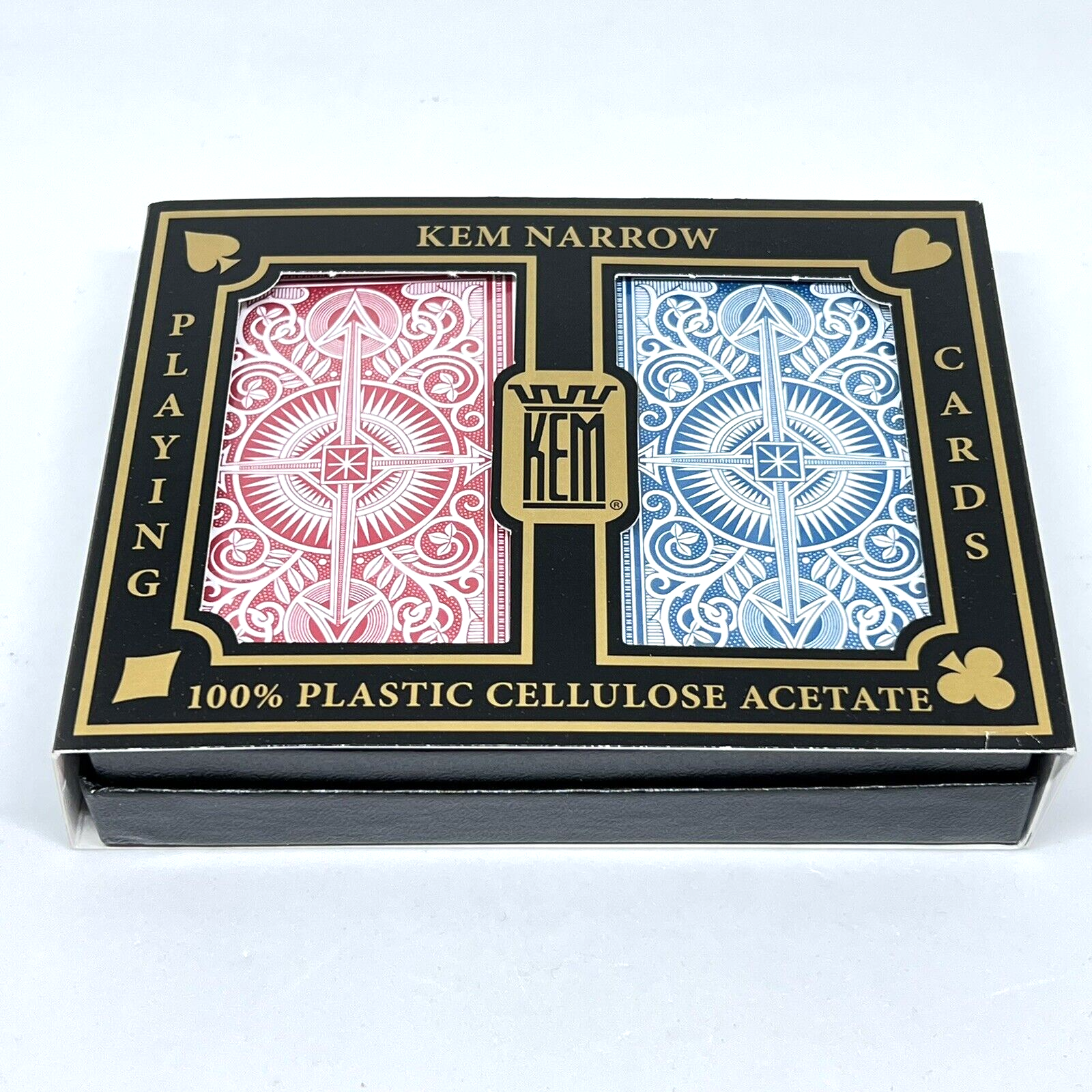 Kem Playing Cards Red and Blue Arrow Narrow Bridge Jumbo #10015507