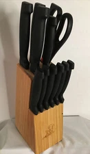 Master Chef Wooden Holder And Set Of 10 Ever Sharp Stainless Steel Knives