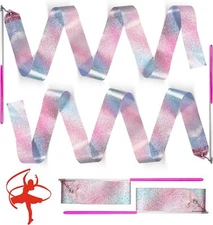 2 Pcs Sparkling Dance Ribbons Streamers, Gymnastics Ribbon Wands Rhythm Sticks